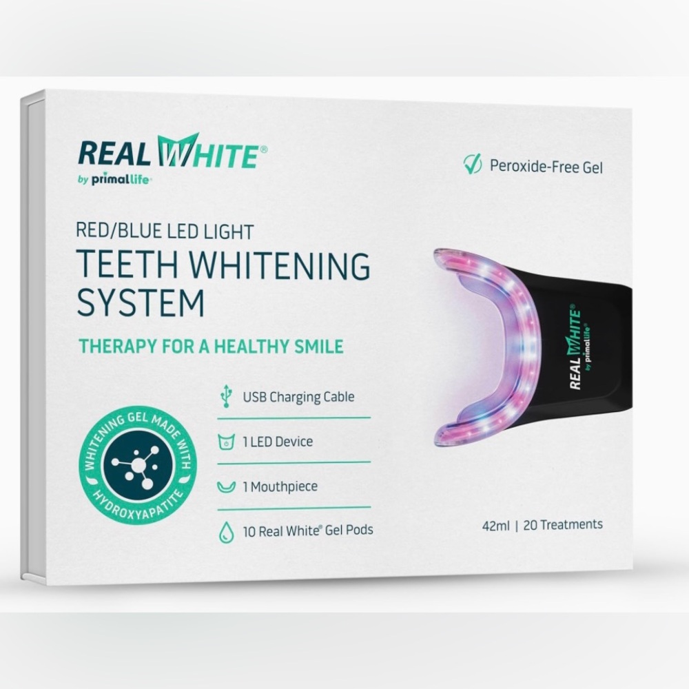 Primal life red/blue led teeth whitening system (20 treatments included) NEW